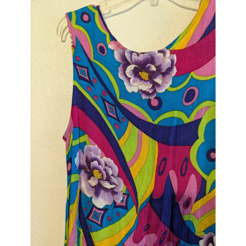 Vintage R&K Original Funky Hawaiian Floral Rayon Maxi Dress Sz Lg Retro Look